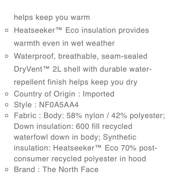 NWOT Northface Snow down Parka XS internal cinch waist, adjustable hood - Picture 6 of 6